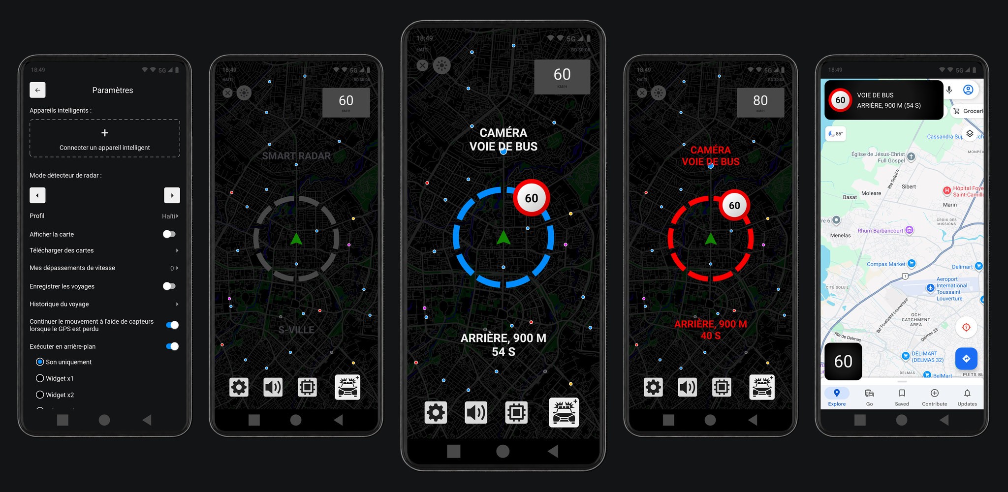 Application Smart Radar sur smartphone et écran embarqué