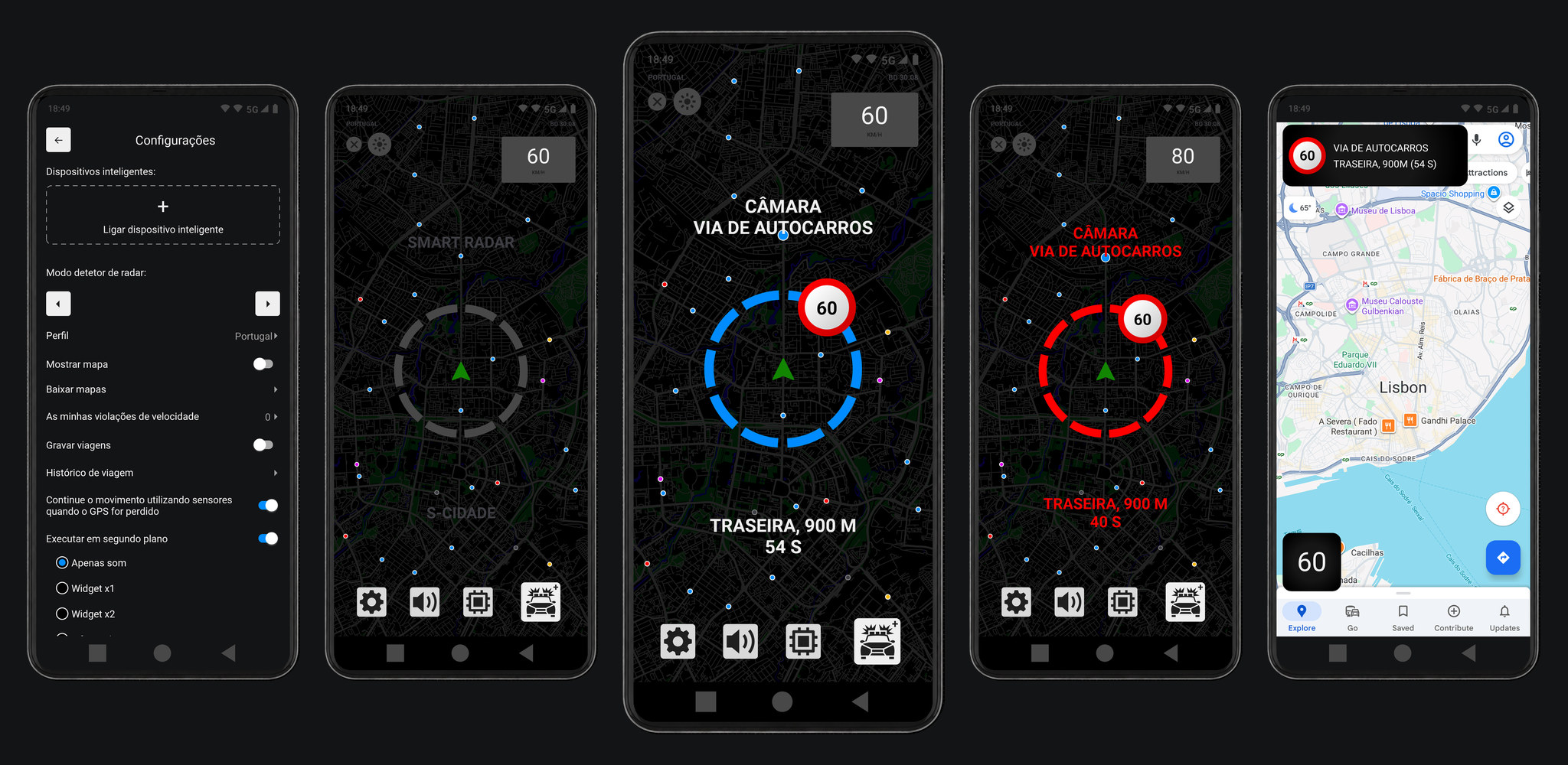 Aplicação Smart Radar num smartphone e display no carro