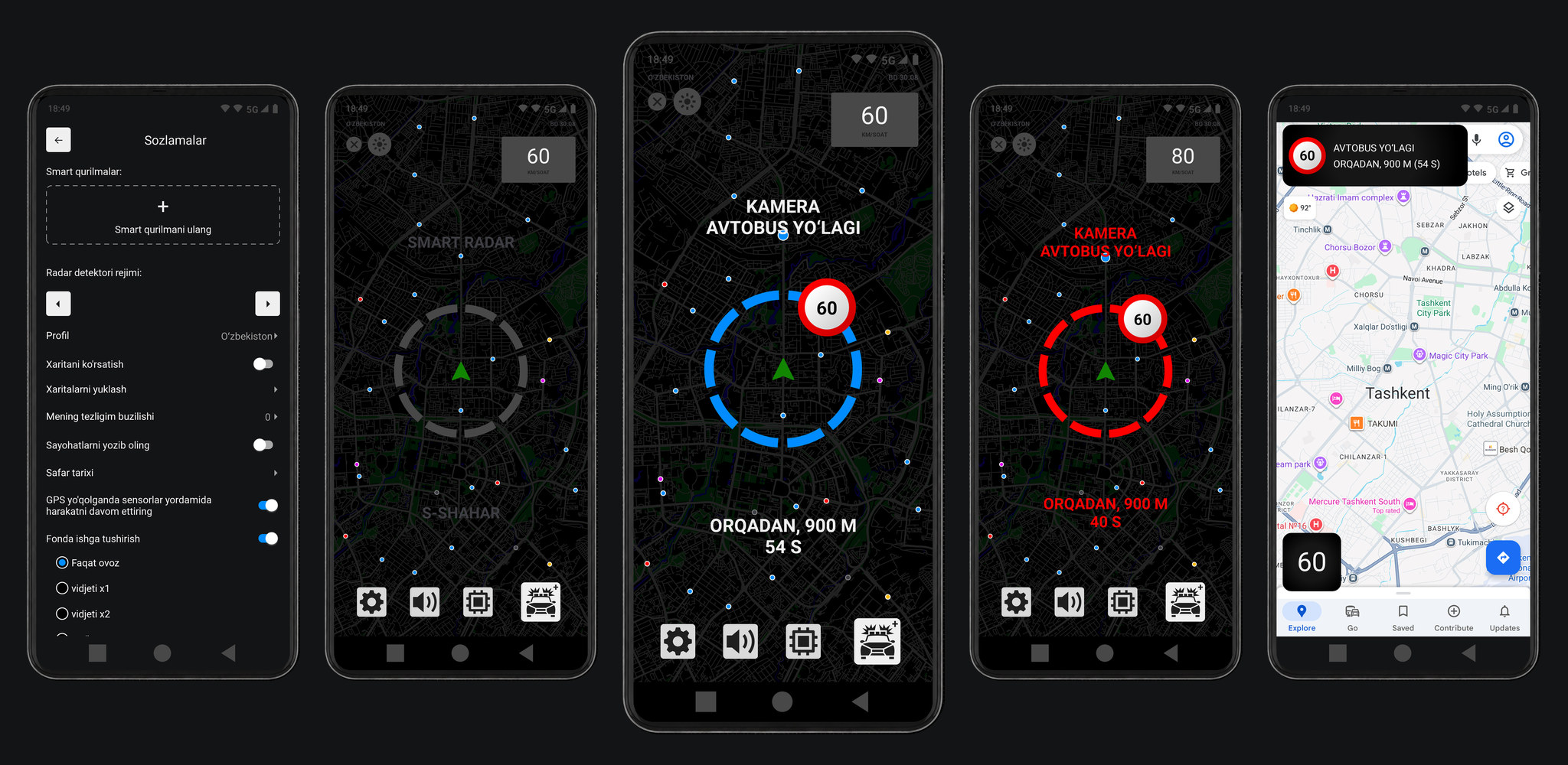 Smartfon va avtomobil displeyidagi Smart Radar ilovasi